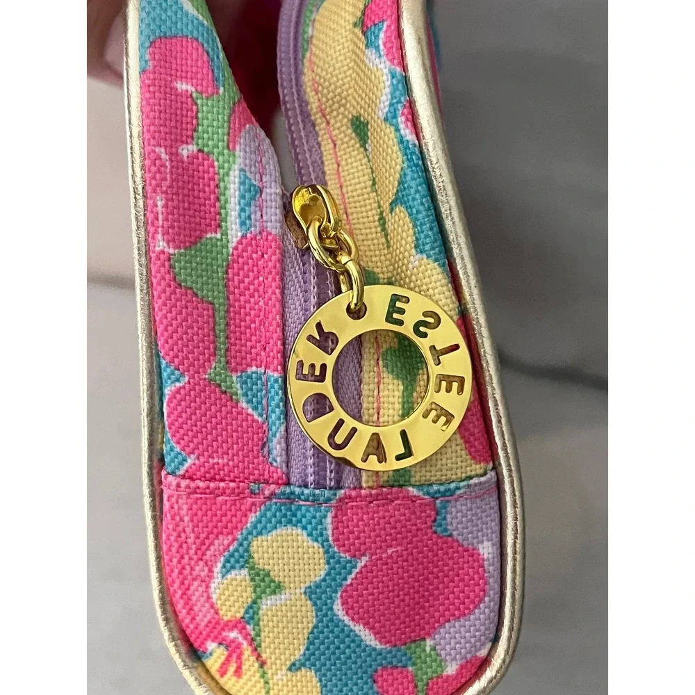 Lilly Pulitzer for Estee Lauder Floral Makeup Bag Cosmetic Pouch Blue Pink Gold